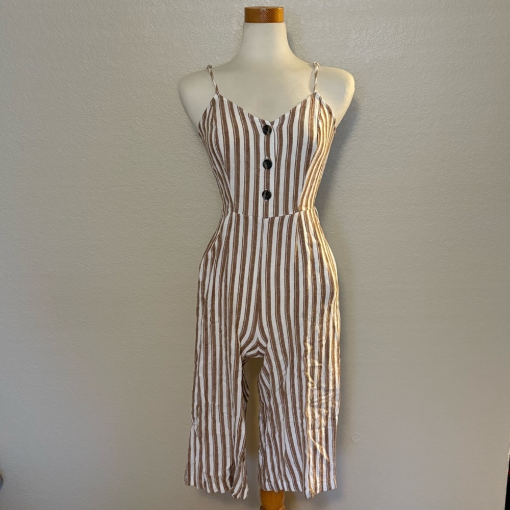 Universal Thread Tan and White Striped Jumpsuit with Halter Neck